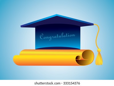 Graduation cap and diploma. Vector illustration