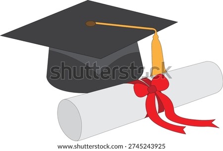 Graduation Cap and Diploma Vector Illustration PNG Transparent Background Education Achievement Symbol