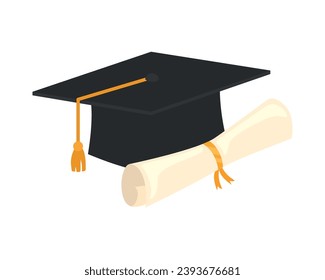 graduation cap and diploma vector isolated