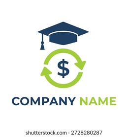 Gorra de graduación y Iniciar sesión de dólar un icono de diseño de logotipo de flecha circular