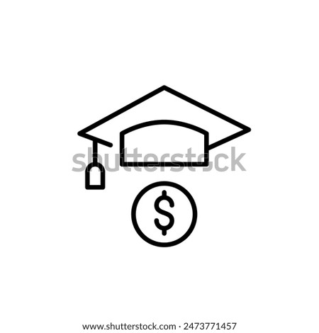 Graduation cap and dollar sign. Tuition, financial education and successful jobs. Pixel perfect icon