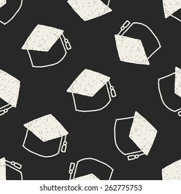graduation cap doodle drawing seamless pattern background