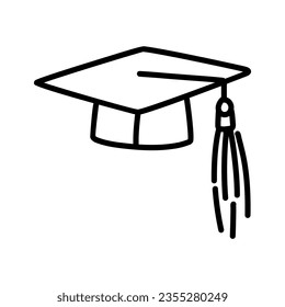 Graduation cap doodle icon. Outlined on white background.