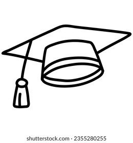 Graduation cap doodle icon. Outlined on white background.