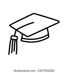 Icono del doodle del tapón de graduación. Esbozado sobre fondo blanco.