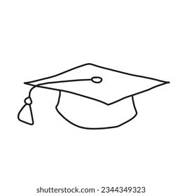 Graduation cap. Doodle school element. Back to school kids knowledge education.