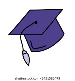 Graduation cap in doodle style. Isolated on white background