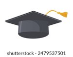 Graduation cap in dynamic position. Traditional headdress for graduation ceremony. Academic attire for a college, high school or university graduate. Vector Illustration