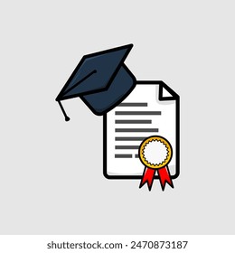 Graduation cap and education diploma vector icon