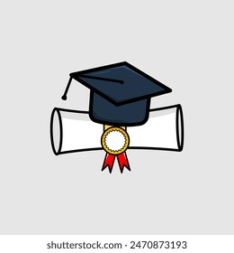 Graduation cap and education diploma vector icon