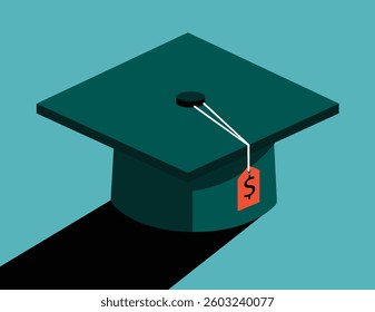 Graduation cap education finance high cost illustration