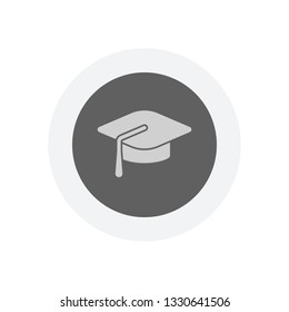 Graduation cap. Education icon. Icon in colored circle with gray bold border. Web button, modern flat design