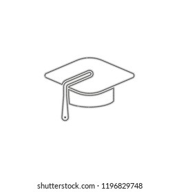 Graduation cap. Education icon. Dotted outline silhouette with shadow on white background