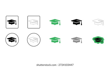 Graduation Cap Bildungs-Icon-Set symbolisiert akademische Leistung Erfolg in soliden Linie Punkt pixelated bunten Stilen für Bildung Design.