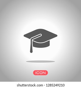 Graduation cap. Education icon. Icon under spotlight. Gray background