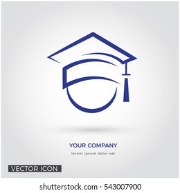 GRADUATION CAP, EDUCATION LOGO TEMPLATE, HEAD SILHOUETTE, KNOWLEDGE ICON