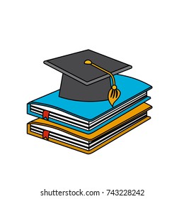 graduation cap with education notebooks object