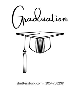 Graduation cap. Education symbol. Vector illustration Graduation inscription