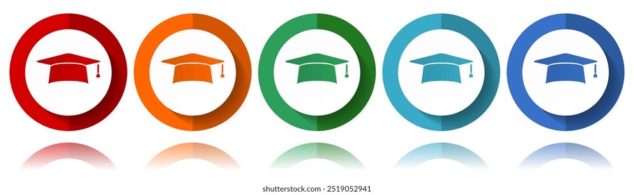 Graduation cap, education vector icons, flat icon set for logo design, webdesign and mobile applications, colorful web button collection in eps 10