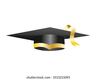 Graduation cap. Element for degree ceremony and educational programs design. Graduation university or college black hat cover. Academic cap. High school student cap isolated on white background