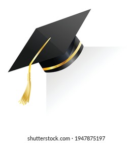 Graduation cap. Element for degree ceremony and educational programs design. Graduation university or college black hat cover. Academic cap. High school student cap isolated on white background