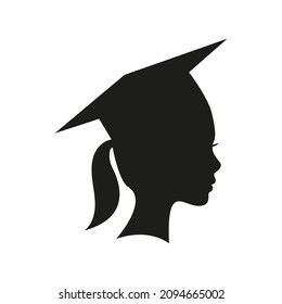 Graduation cap. Female graduate in graduation hat in a profile. Woman Vector icon