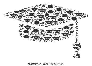 Graduation Cap figure combined in the group of graduation cap pictograms. Vector iconized collage created with simple pictograms.