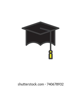 Graduation cap filled outline icon, line vector sign, linear colorful pictogram isolated on white. Education symbol, logo illustration. Pixel perfect vector graphics