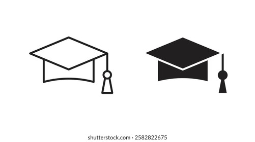 Graduation cap filled and outlined icons vectors on white background