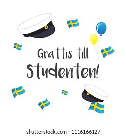 Graduation cap with flag of Sweden, Greeting Card vector illustration. Swedish Translation: " Congratulations on graduation! "