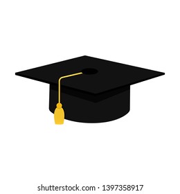 Graduation cap flat design icon. Symbol of finish education. Graduational day element. Isolated on white background. Vector illustration.