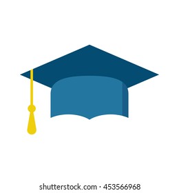 Graduation cap flat design icon. Finish education symbol. Graduation day celebration element. Graduation cap vector illustration on white background.