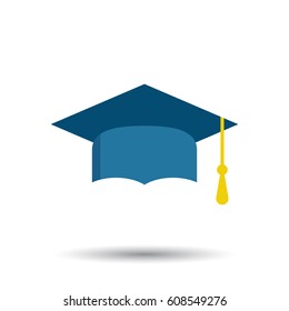 Graduation cap flat design icon. Finish education symbol. Graduation day celebration element on white background.