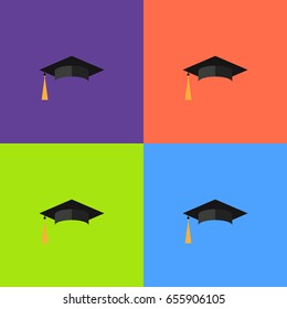 Graduation cap flat design icon. Finish education symbol. Graduation day celebration element.