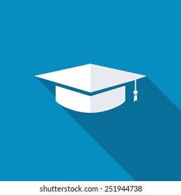 Graduation cap. Flat design style with long shadow