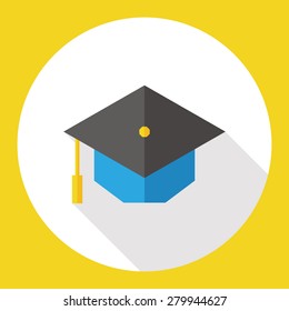 graduation cap flat icon with long shadow