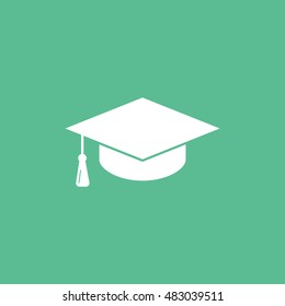 Graduation Cap Flat Icon On Green Background