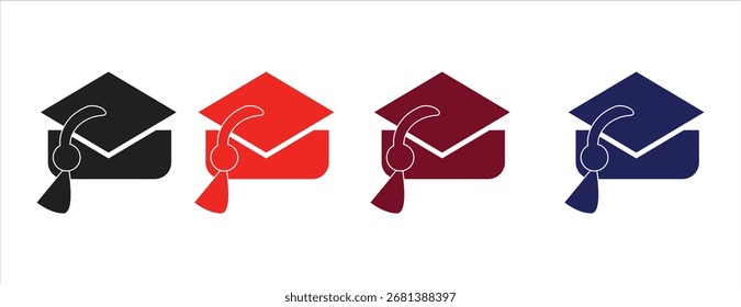 Graduation Cap Flat Icons. Academic Achievement