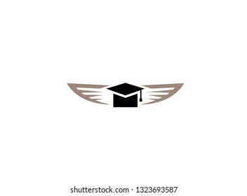 Graduation cap with flat open wings for logo design illustration