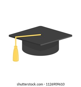 Graduation cap in flat style. Academic or graduation hat isolated on white background. Education, formation, training or enlightenment concept. Vector illustration EPS 10.