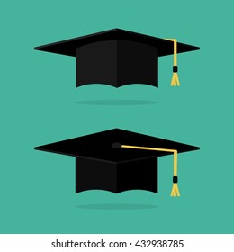 Graduation cap flat vector illustration. Graduation hat logo. Academic caps. Graduation cap isolated on the background. Graduation cap flat icon.