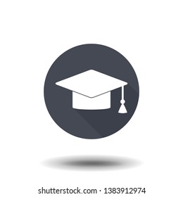 Graduation cap flat web icon. Silhouette graduation cap symbol.