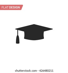 Graduation cap flat web icon. Silhouette graduation cap. Graduation cap isolated on background