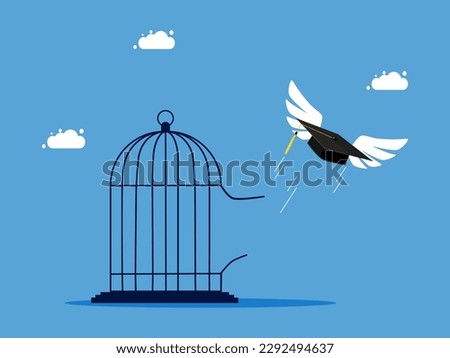 Graduation cap flew out of the cage. Emancipation of academic achievement and freedom
