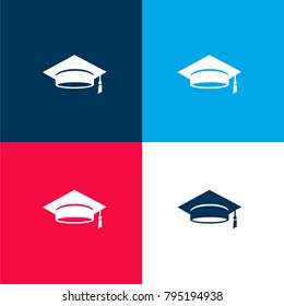 Graduation Cap four color material and minimal icon logo set in red and blue