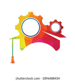 Graduation cap With Gear icon. Technical education logo.