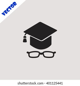 Graduation cap with glasses icon.