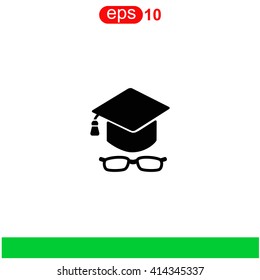Graduation cap with glasses icon.