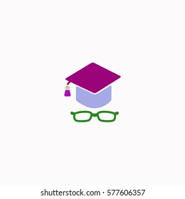 Graduation cap with glasses  icon Vector design. Colored illustration.