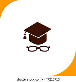 Graduation cap with glasses sign. Brown icon on white background